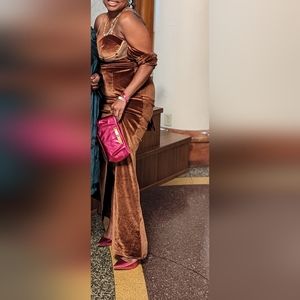Brown velvet, strapless evening dress size L